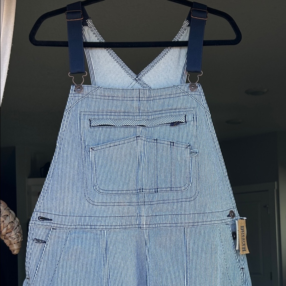 Duluth Trading Co Blue and White Striped Overalls